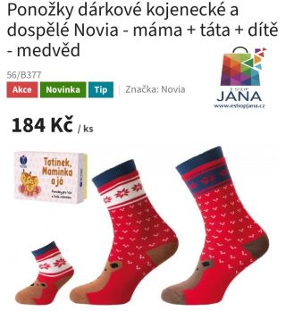Dárkové ponožky MEDVĚD máma+táta+ dítě - 184.-Kč...