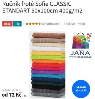 Ručník Sofie Classic - 72.-Kč, 50x100cm, výběr barev...