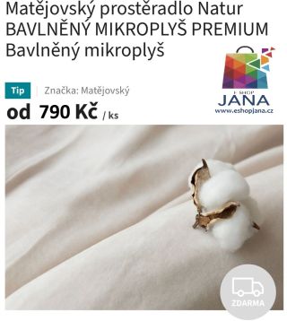 Prostěradlo mikroplyš Matějovský natur - 790.-Kč výběr barev a velikostí...