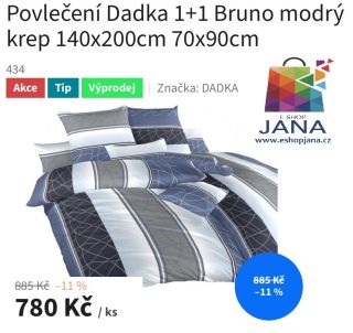 Povlečení Dadka 1+1 Bruno modrý - 780.-Kč https://www.eshopjana.cz/povleceni-dadka-bruno-modry-krep-140x200cm-70x90cm/...