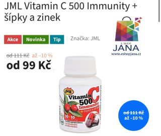 Vitamin C 500 Immunity + šípky a zinek - od 99.-Kč https://www.eshopjana.cz/jml-vitamin-c-500-immunity-sipky-a-zinek/...