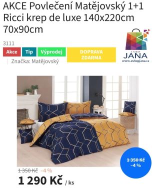 AKCE Povlečení Matějovský 1+1 Ricci -1290.-Kč...